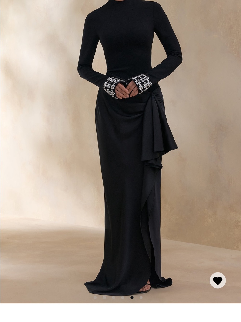 Club L London Black Long-Sleeve Draped Evening Gown with Embellished Cuffs - Picture 5 of 8